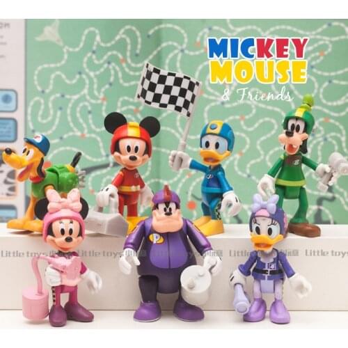 Mickey Mouse Joints Can Move Minnie Mouse Disney Figures Donald Duck Scene Racing Decoration PVC Action Figure Toys for Birthday