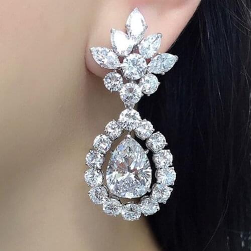 Huitan Newly-designed Women Wedding Earrings Fashion Teardrop CZ Design Temperament Ladys Dangle Earrings for Party Jewelry