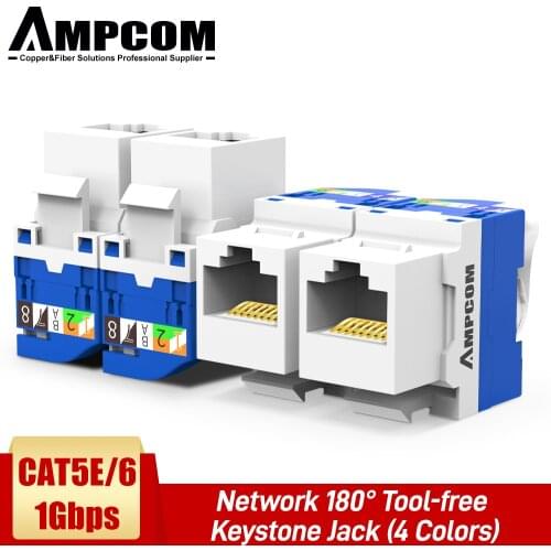 CAT5e/ CAT6 Tool Less Keystone Jack,AMPCOM RJ45 Self-Locking Cat.5e Keystone Module Adapter No Punch-Down Tool Required Couplers
