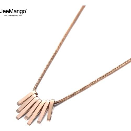 JeeMango Hyperbole Bohemia Geometry Charm Pendant Necklaces For Women Rose Gold Titanium Stainless Steel Charm Necklace JN19132