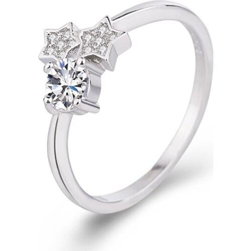925 Silver Jewelry Rings Inlaid Zircon Gemstone Star Shape Finger Ring for Women Wedding Party Promise Gift Ornaments Wholesale
