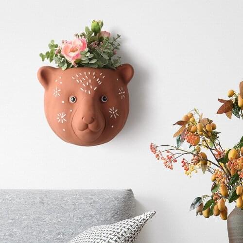 Creative Animal Wall Hanging Decorative Vase Simple Ceramic Giraffe Wall Hanging Vase Wall Decoration Brown Bear Vase Wall Decor