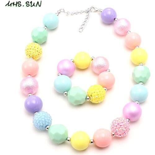 MHS.SUN Newest Kids Baby Cute Chunky Bubblegum Beaded Necklace Bracelet DIY Colorful Acrylic Beads Jewelry For Girls Child Gift