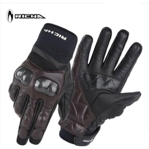 RICHA motorcycle riding gloves Mens summer sheepskin carbon fiber protective gear Locomotive rider equipment Touch screen glove