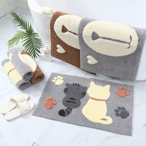Cartoon Bathroom Toilet Absorbent Non-slip Floor Mat Bedroom Carpet Cute Cat Entering The Door Floor Mat Bathroom Mat