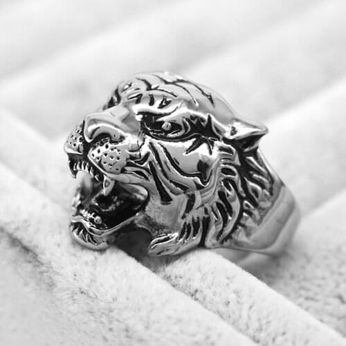 MagiDeal Men Stainless Steel Punk Ring Vintage Gothic Biker Tiger Head Band US Size 7-13