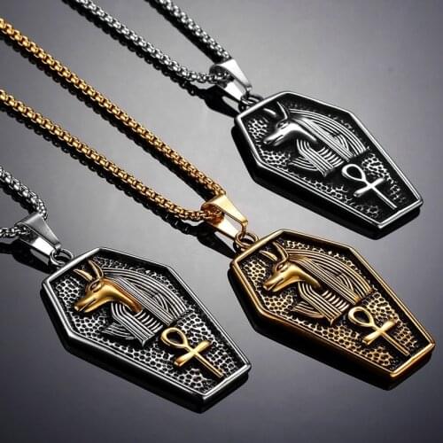 Ancient Egypt Anubis Cross Pattern Mens Necklace Retro Fashion Tag Necklace Mens Tag Jewelry Gifts for Men