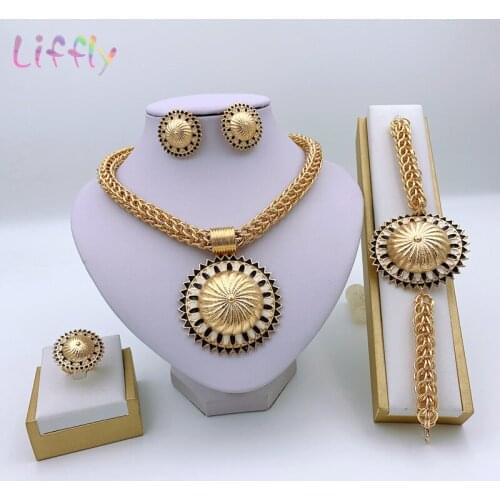 Indian Women Jewelry Set Party Style Round Necklace Bracelet Earrings Ring Ethiopia Wedding Fashion Jewelry Set
