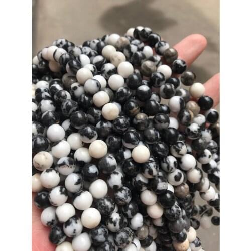 Natural black zebra jasper 4-12mm round Gemstone beads for 925 sterling silver Jewelry Making Necklace Bracelet 15inch ICNWAY