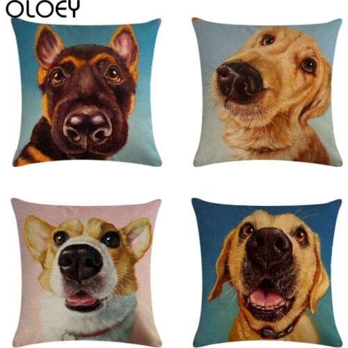 Dog Cotton Linen Pillow Case Animal Shar Pei Pillowcase Watercolor Square Cushion Cover for Children Kids Home Decor 45*45cm