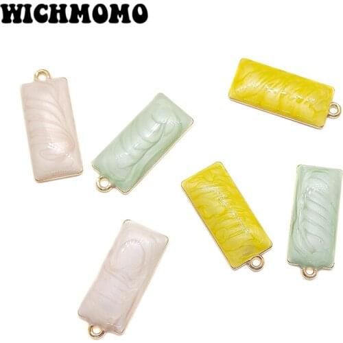 New Fashion 6pcs/bag 28*12MM Zinc Alloy Candy Colors Drop Oil Rectangle Charms Pendants DIY Jewelry Necklace Earring Accessories