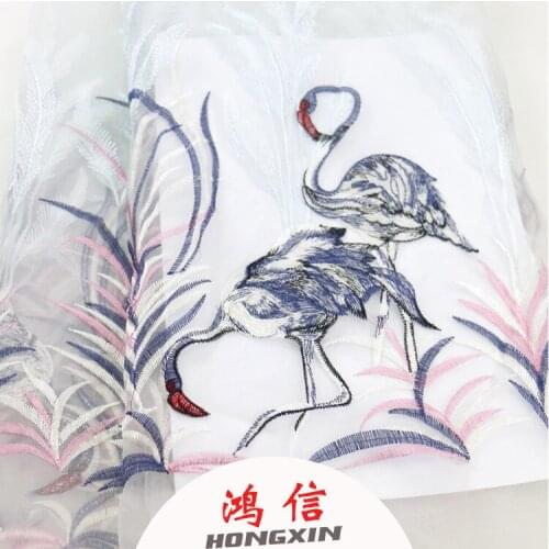 New organza red-crowned crane aquatic multicolor embroidered fabric dress tutu skirt fabric