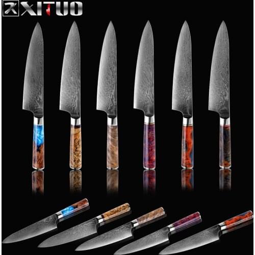XITUO Chef Knife Damascus VG10 Steel Professional Japanese Kitchen Knife Sharp Cut Cleaver Slicing Knives Stable Wooden Handle