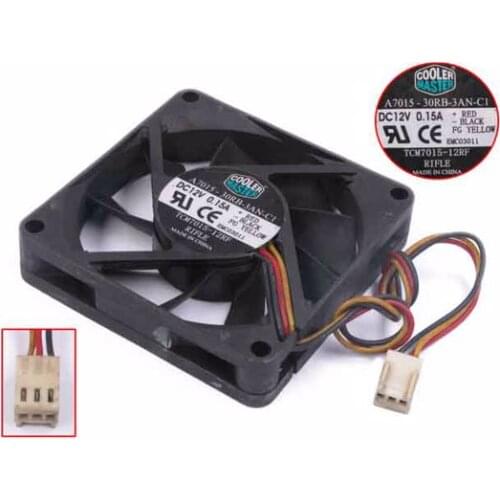 Cooler Master A7015-30RB-3AN-C1 TCM7015-12RF DC 12V 0.15A 70x70x15mm 3-wire Server Cooling Fan