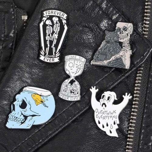 Skull Hourglass Skeleton Brooch Bag Clothes Backpack Lapel Enamel Pin Badges Cartoon Jewelry Gifts For Friends Women Student
