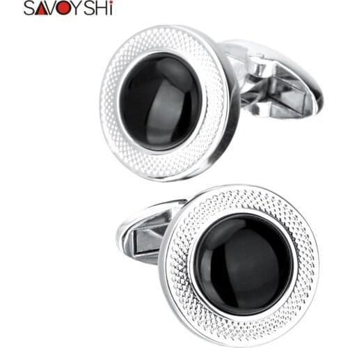 SAVOYSHI Luxury Black Zirconia Cufflinks for Mens High Quality Metal Cuff link Brand Jewelry Men Accessories Lawyer Gift