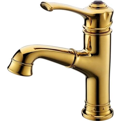 Luxury Gold Brass Bathroom sink faucet Pull out Basin mixer faucet All copper Golden Cold hot water faucet Crown design