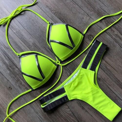 Sexy Brazilian Push Up Bikini 2020 Women String Bandeau Swimsuit Female Swimwear Thong Bikini Set Bra cup Halter Bathing Suit