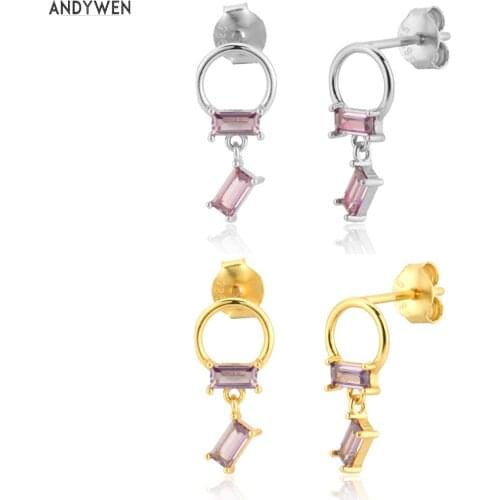 ANDYWEN 925 Sterling Silver Purple Zircon Stud Earring Mini Tiny Simple Jewelry For Women Crystal CZ Jewels Luxury Fashion