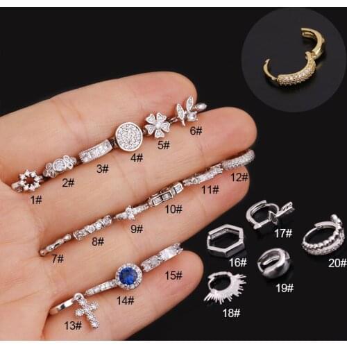 1PC Unisex Punk Heart Flower Helix Cartilage Tragus CZ Ear Piercing Cross Cartilage Helix Hoop Earring Piercing Jewellery