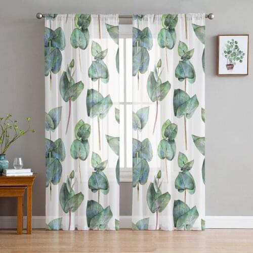 Green Leaves Plant Window Curtains Living Room Tulle Curtains Kitchen Decor Kids Room Curtain Window Treatment