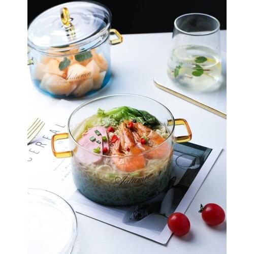 Glass Salad Bowl Gradual Change With Cover Instant Noodles Fruit And Vegetable Household Heat Resistant Cookware