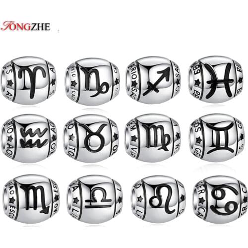 TONGZHE 925 Sterling Silver 12 Constellation Star Zodiac Charms Charms Original Fit Bracelet Beads for Jewelry Making