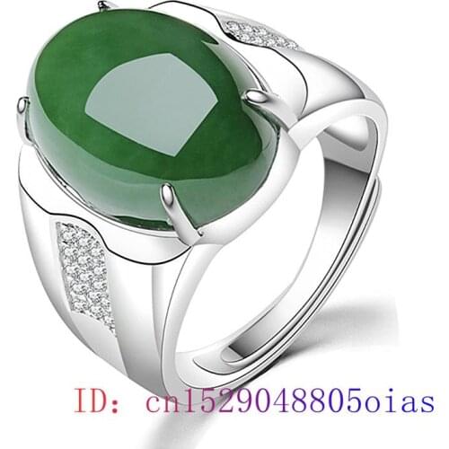 Green Jade Ring Jewelry Chalcedony Zircon 925 Silver Women Gifts Charm Gemstone Fashion Men Amulet Crystal Natural