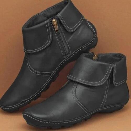 New Style Women Boots Winter Boots Shoes Fashion Womens Flats Non-Slip Leaether Zipper Round Toe Casual Shoes Ankle Boots Ankl