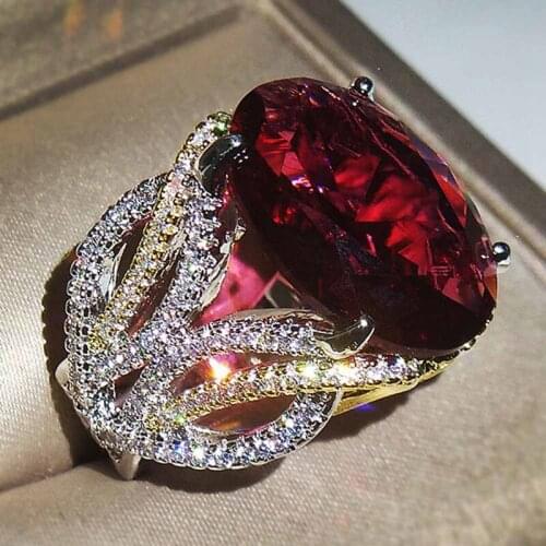 Exaggerated Inlaid Egg-shaped Red Zircon Women Rings Trendy Simple Engagement Wedding Rings With Big Stone Jewelry anel