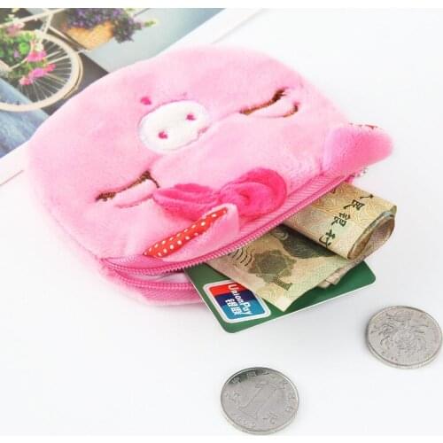 Round plush ladies wallet cartoon animal coin purse key case USB cable earphone bag children storage bag advertising promotion