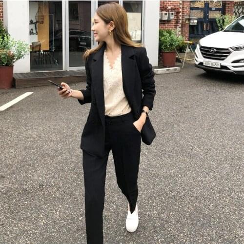 2 piece sets womens outfits autumn and winter casual fashion slim office ladies business professional OL black suit
