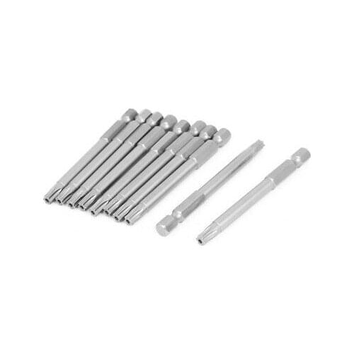 75mm Long 1/4" Hex Shank T27 Tip Magnetic Torx Security Screwdriver Bits 10pcs
