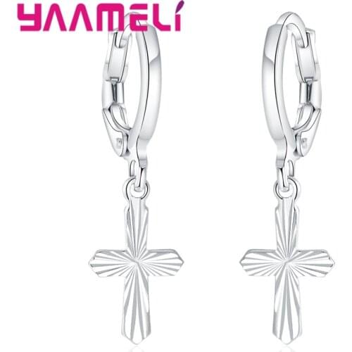 100% New Brand Women Trendy Cross Pendant Drop Earrings Amazing 925 Sterling Silver Fashion Wedding Party Jewelry Wholesale