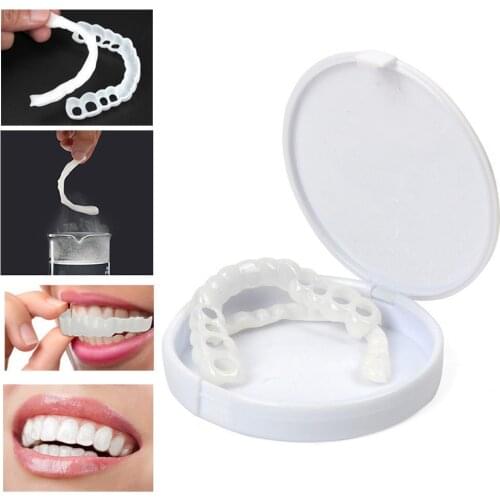 2Pcs/Set Silicone Teeth Whitening Teeth Cover Teeth Braces Simulation Denture Upper /Lower Teeth Set with Box Orthodontic Braces