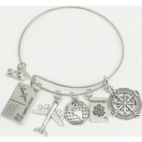 2020 The New Earth Plane Postcard Alloy Bracelet Compass Pendant Travel Bracelet Best Friend Jewelry Gift Handmade DIY