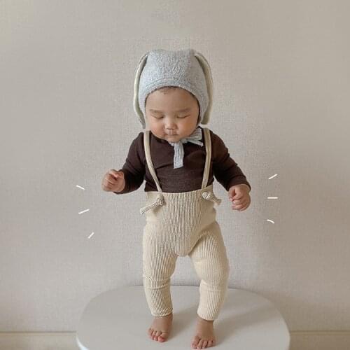 2021 Spring New Arrivel Newborn Trousers Ribbed Cotton Leggings For Baby Girl Overalls Infant Boys Strap Pants 3 Colors
