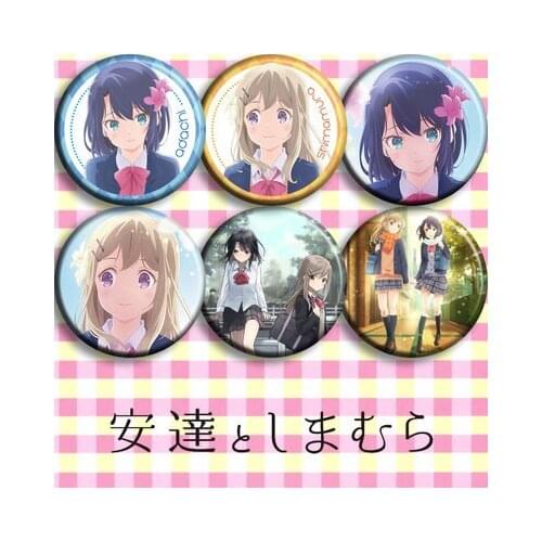 6pcs/1lot Anime Adachi Shimamura Figure 6317 Badges Round Brooch Pin Gifts Kids Toy