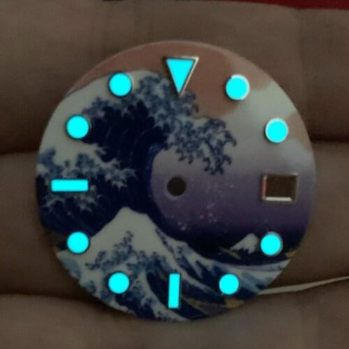 Surfing watch accessories 28.5mm dial blue luminous suitable for assembly 2813, 8215, 2824 automatic winding movement