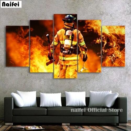 5d Diy Diamond Painting 5Pcs Fireman Flame Full Sqaure Round Drill Cross Stitch Embroidery Rhinestone Mosaic Home Decor Wall Ar
