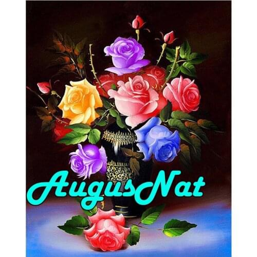 Full drill diamond painting rose vase full round daimond embroidery flowers pebble beads puzzle picture diamant mosaic sticker