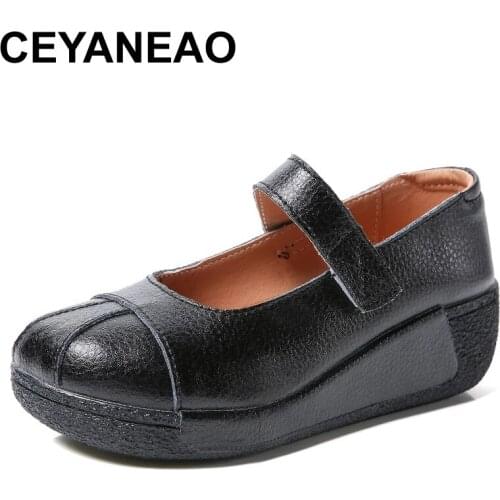 CEYANEAO 2021 Summer Woman Shoes Platform Flats Sneakers Woman Leather Woman Casual Shoes Slip On Flats Heels Creepers Moccasins