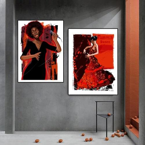 Flamenco Dancing Art Canvas Painting Posters and Prints Wall Pictures Singing Black Beauty Poster Living Room Home Decoration