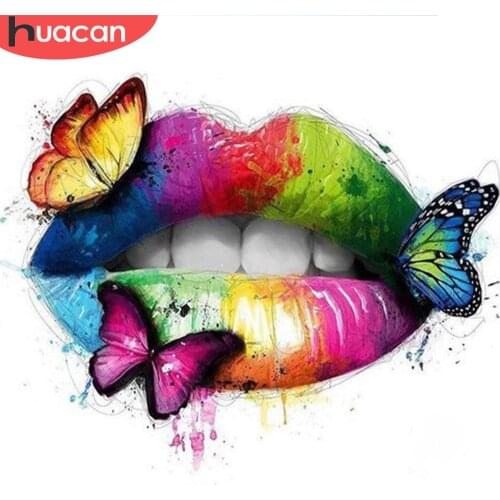 HUACAN New Arrivals 5D Diamond Painting Lip Full Square Diamond Mosaic Butterfly Round Diamond Embroidery Cross Stitch