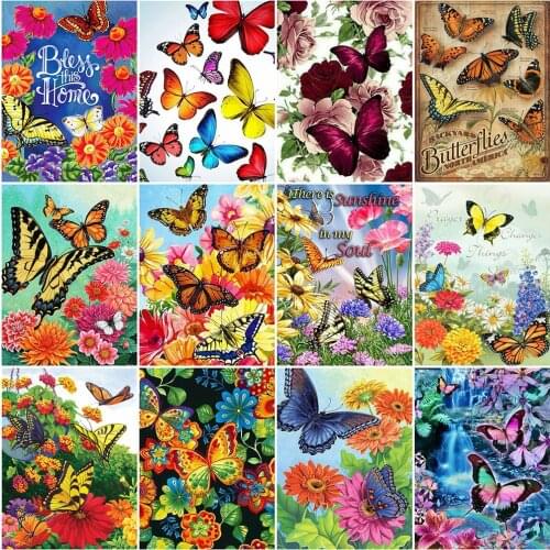 HUACAN Full Square Diamond Embroidery Butterfly Handmade New Arrival Diamond Painting Animal Mosaic Flower Needlework Home Decor