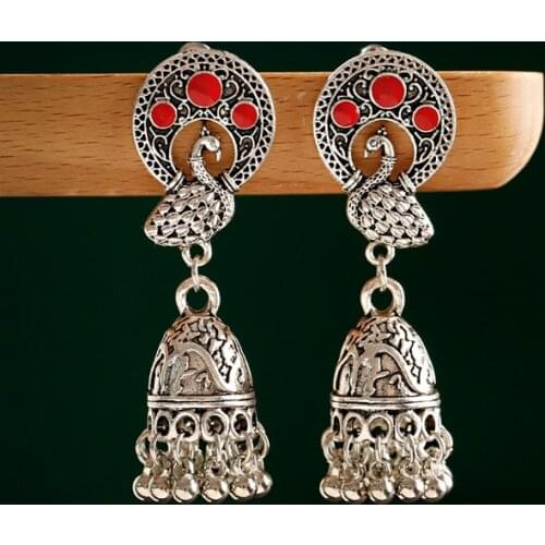 Indian Tribal Gypsy Silver Color Peacock Earring For Women 2020 Boho Vintage Earring Ethnic Jewelry Women