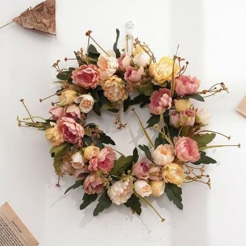 Silk Peony Flowers Artificial Wreaths Door Hanging Wreath Simulation Garland For Wedding Party Xmas Decoration