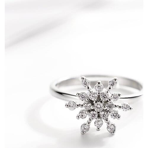 Exquisite Design CZ White Zircon Snowflake Ring Trendy Girl Silver Plated Adjustable Ring Luxury Lady Eternal Engagement Jewelry
