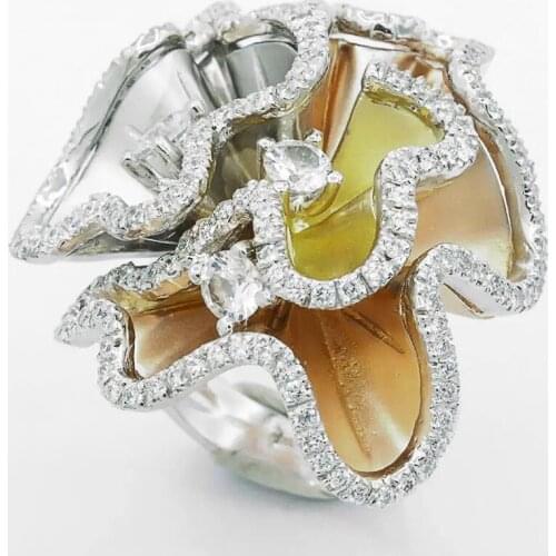 Luxury Big Multicolor Flower Shape Women Dance Party Finger Rings Inlaid White Zircon Daily Wearable Female Fashion Jewelry Ring