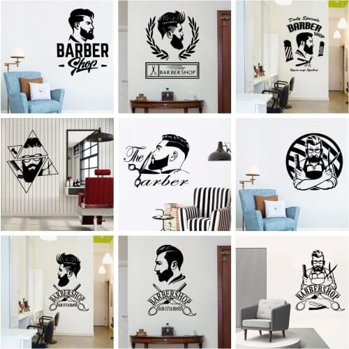 Creative Barber Art Vinyl Wall Sticker For Barber Shop Hairstyle Decotation Wall Decals Wallpaper Stickers Murals Wall Decor